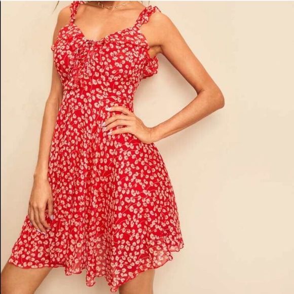 ✨HP✨Ditsy Floral Tie Neck Ruffle Trim Cami Dress✨ - Picture 8 of 8